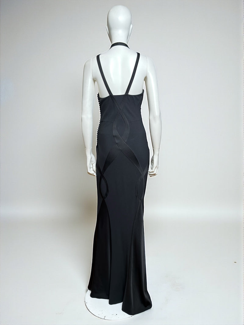 Black bias-cut evening gown by Christian Dior, John Galliano F/W 2004, hem detail