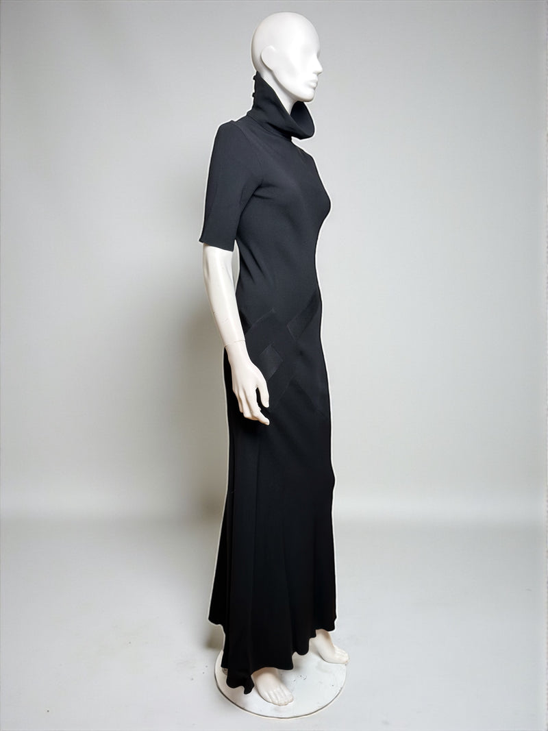 Black bias-cut evening gown by John Galliano, back detail of floor-length dress
