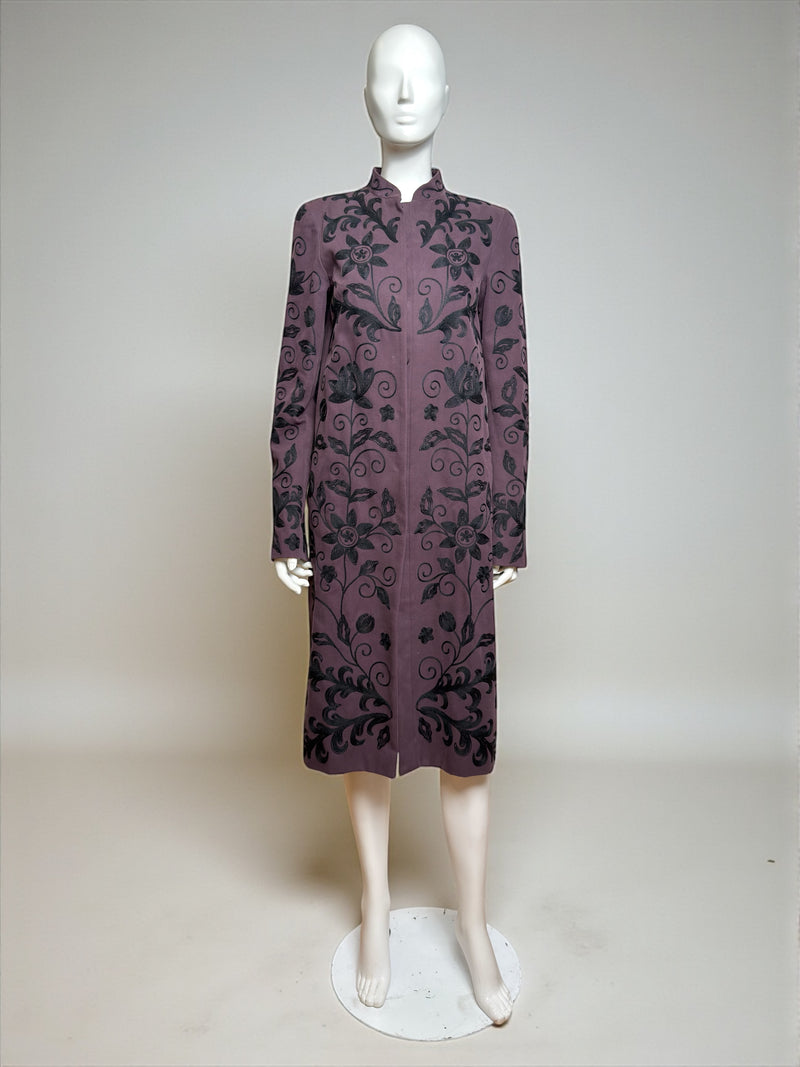 Violet embroidered coat by Chloé, baroque detailing on front bodice
