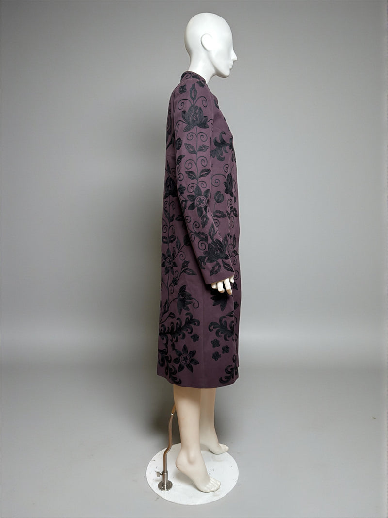 Violet Chloé coat from F/W 2002, side view showing baroque embroidery