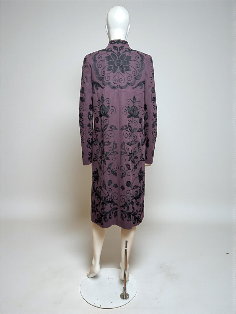 Violet Chloé embroidered coat, back view with structured shoulders