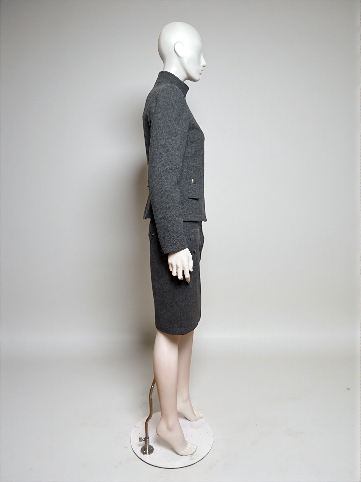 Miu Miu F/W 1999 Grey Wool Tailored Zip Jacket and Skirt Ensemble