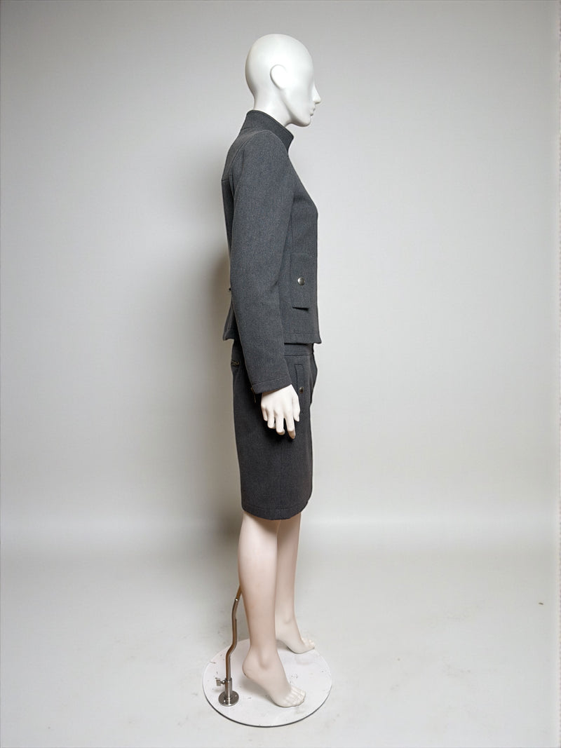 Grey wool tailored skirt by Miu Miu, back view