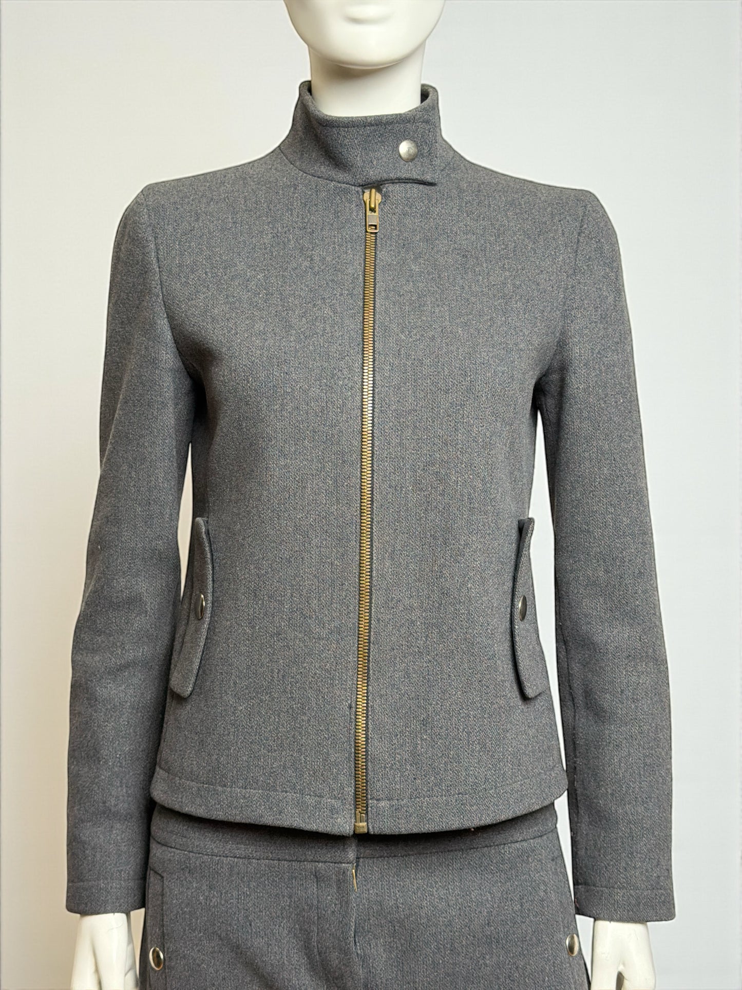 Miu Miu F/W 1999 Grey Wool Tailored Zip Jacket and Skirt Ensemble