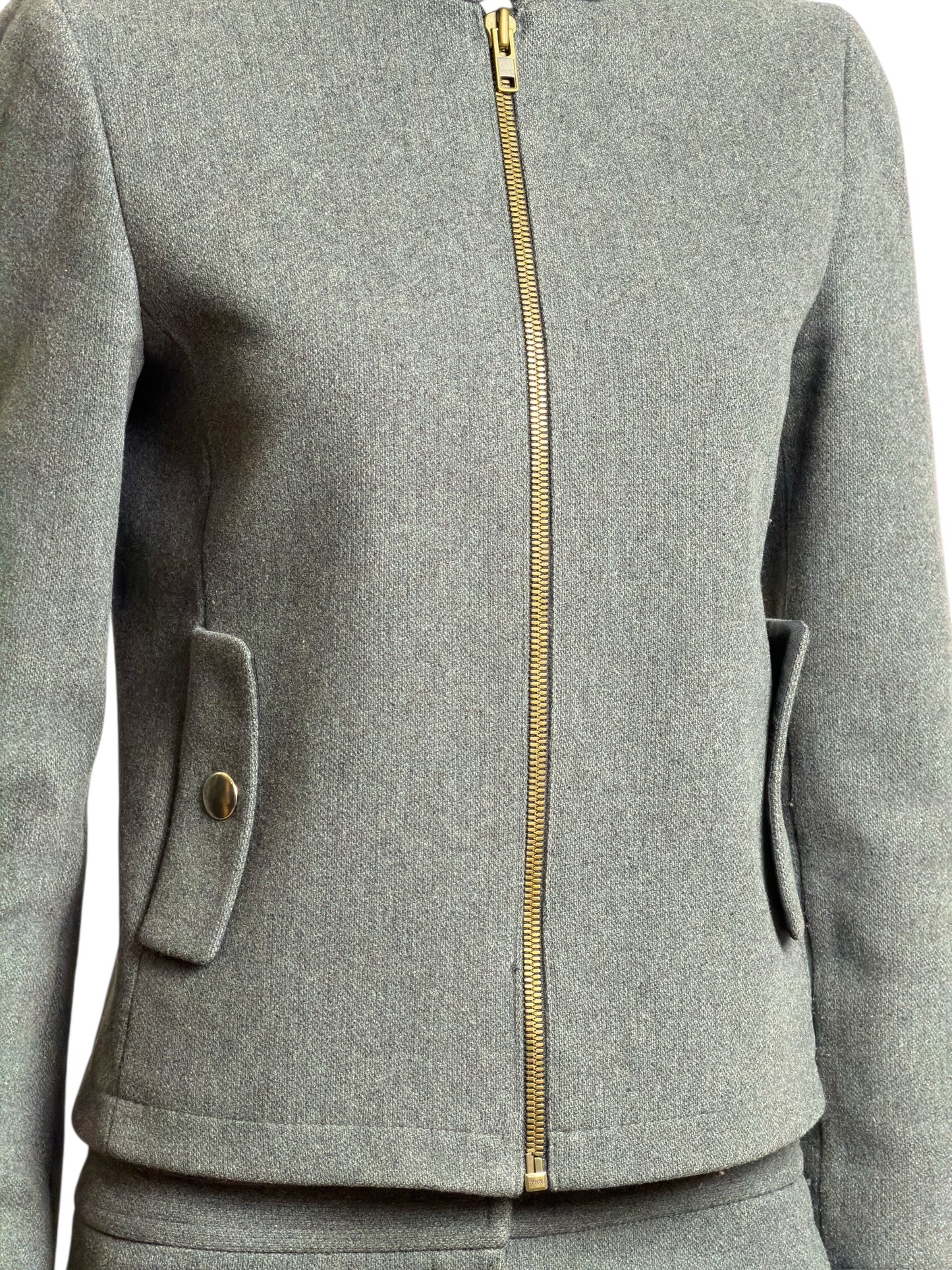 Miu Miu F/W 1999 Grey Wool Tailored Zip Jacket and Skirt Ensemble