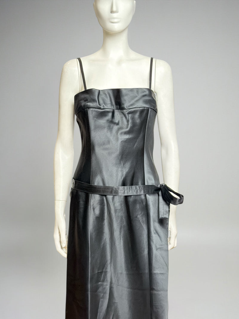 Black satin strapless dress by Gucci Tom Ford, back view
