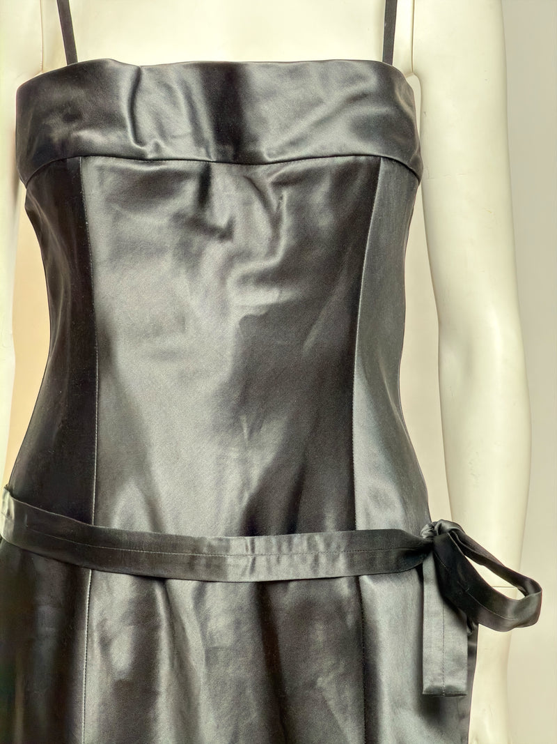 Black satin corset dress by Gucci Tom Ford, side seam detail