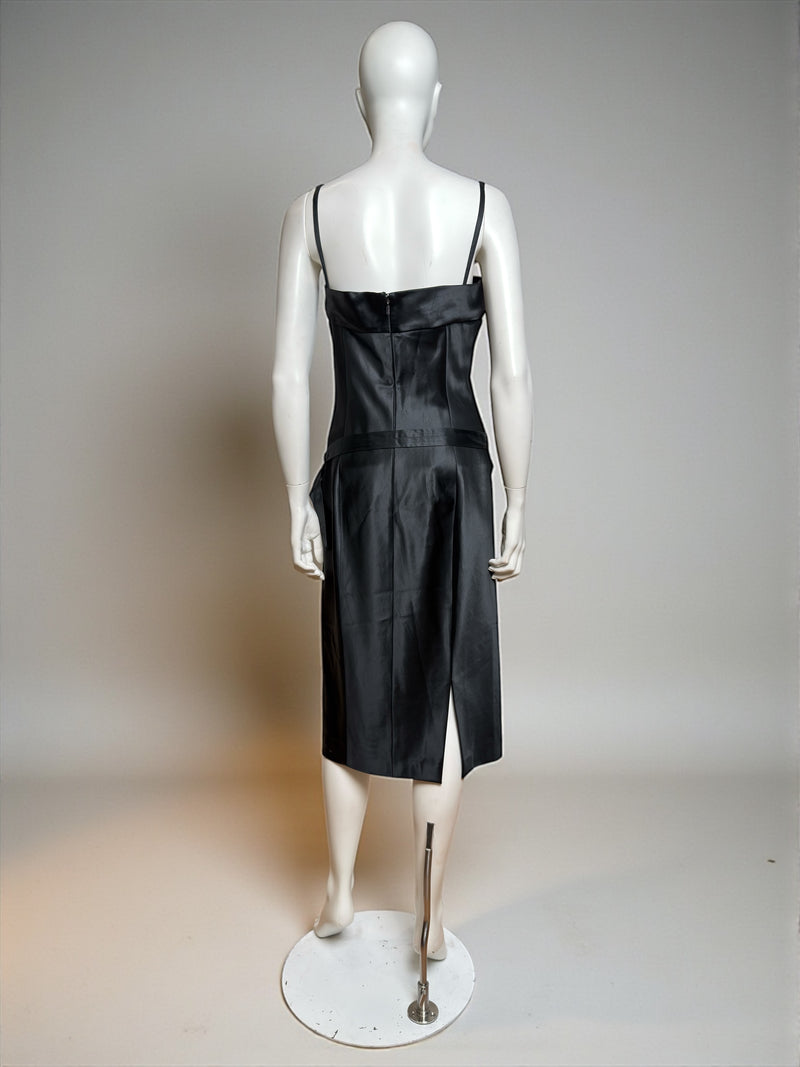 Black satin midi dress by Gucci Tom Ford, detachable straps included