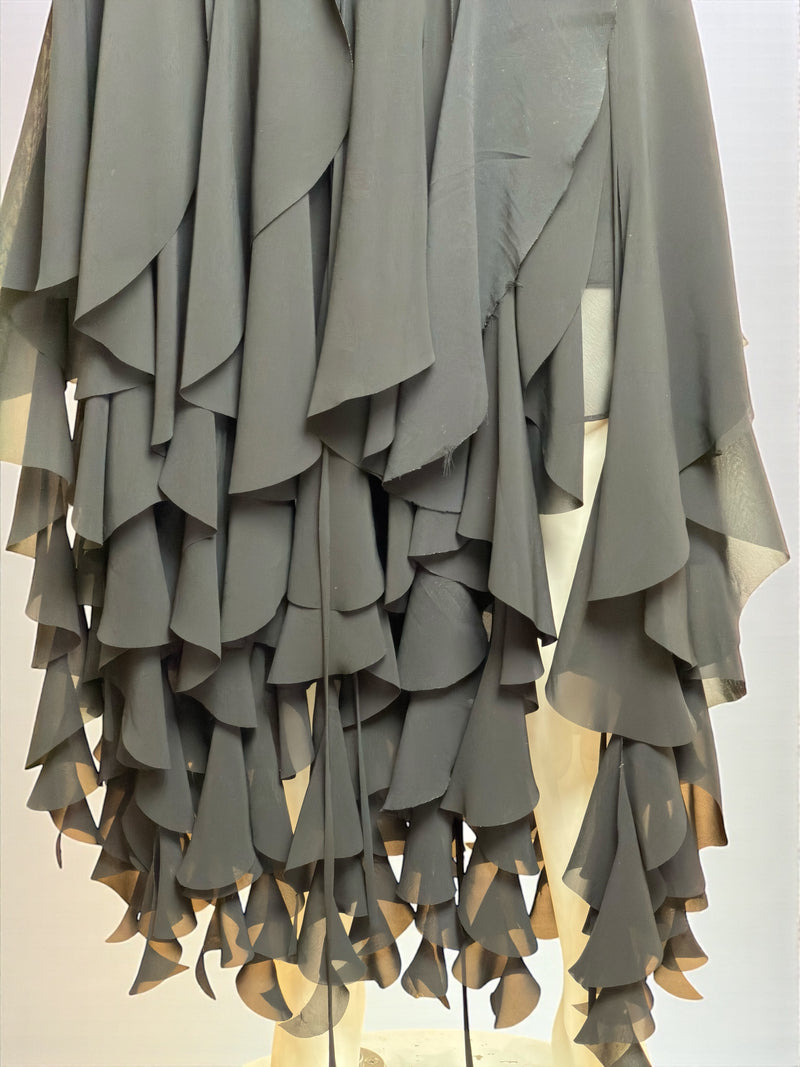 Black tiered chiffon skirt by Yves Saint Laurent, Tom Ford era, layered panels detail