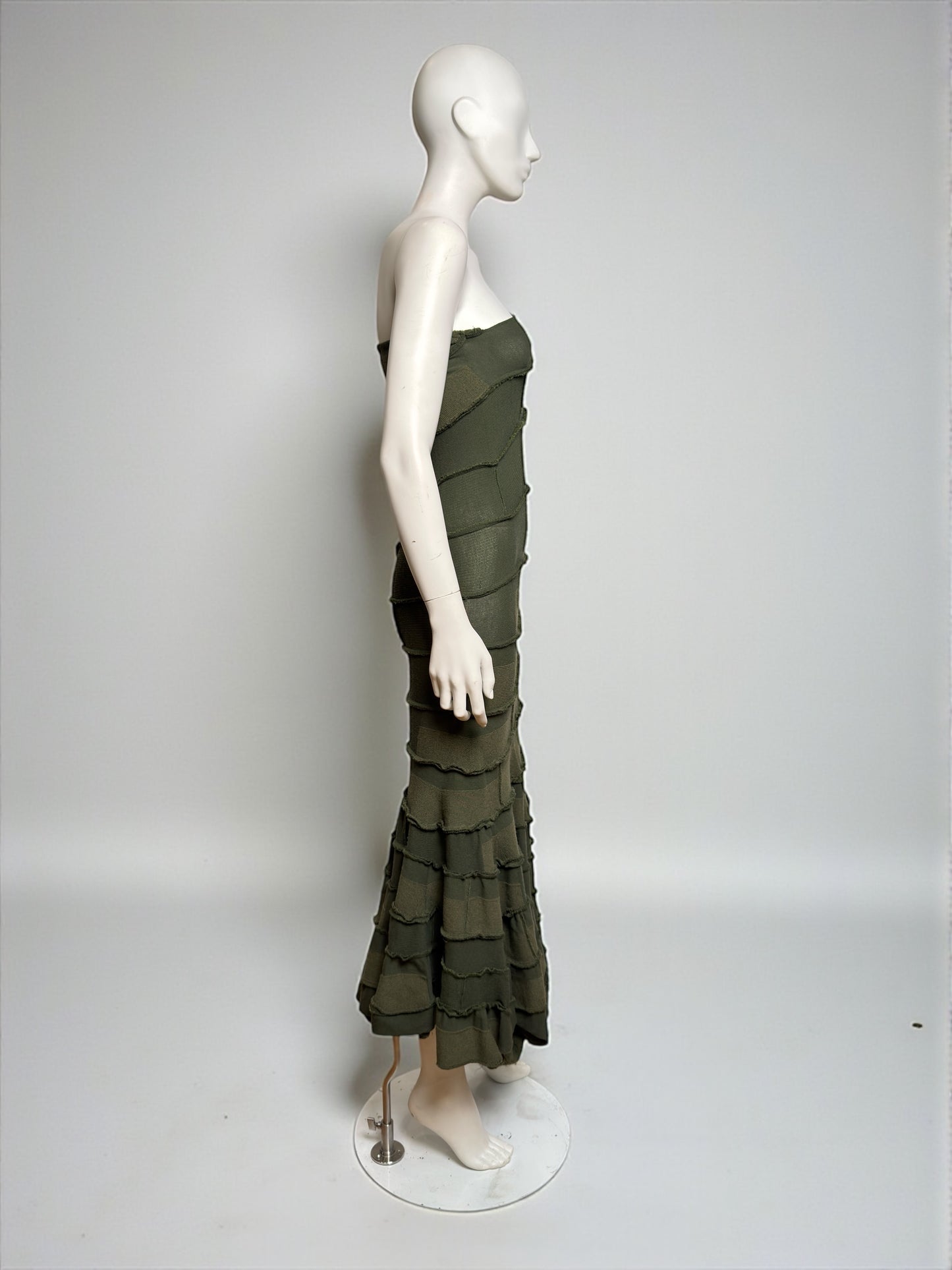 Junya Watanabe F/W 2006 Olive Tiered Military Khaki One-Shoulder Maxi Dress