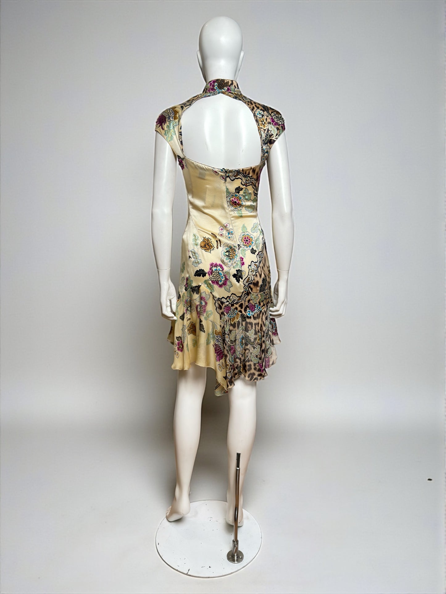 Roberto Cavalli S/S 2003 Cheongsam Chinoiserie Yellow Silk Mini Dress