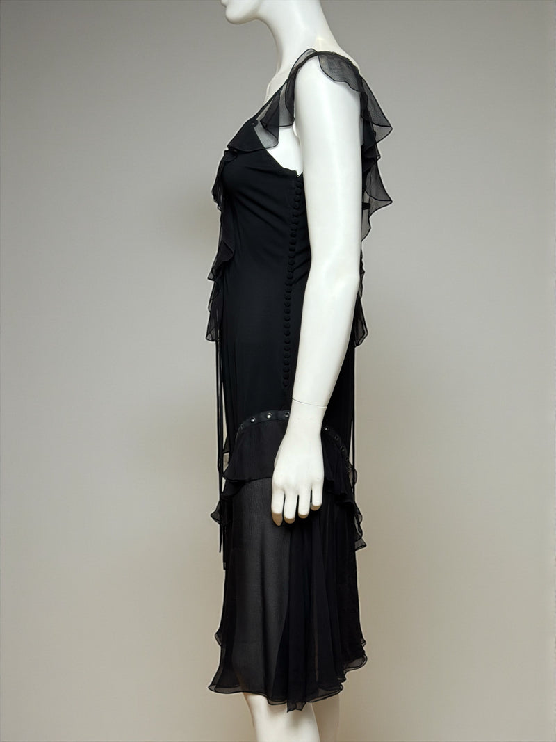 Black silk bondage lace mini dress by Christian Dior, John Galliano S/S 2003, hem detail