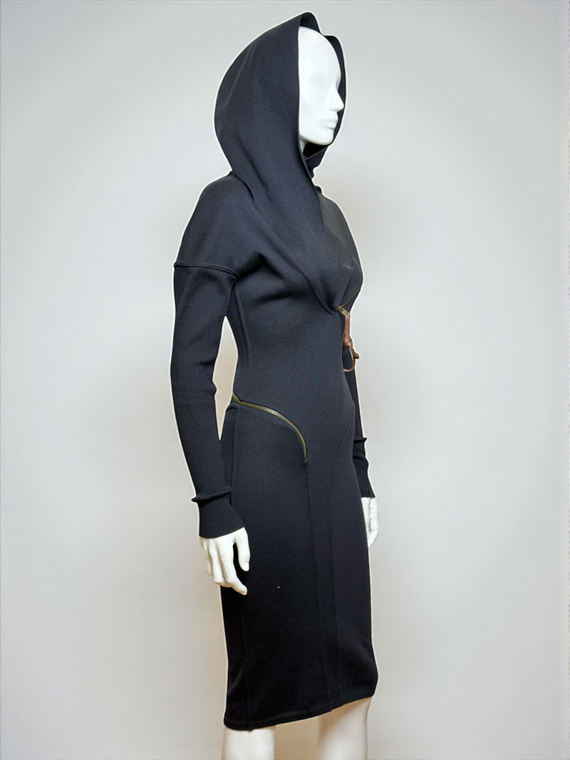 1986 Alaia hooded zipper dress hood configuration