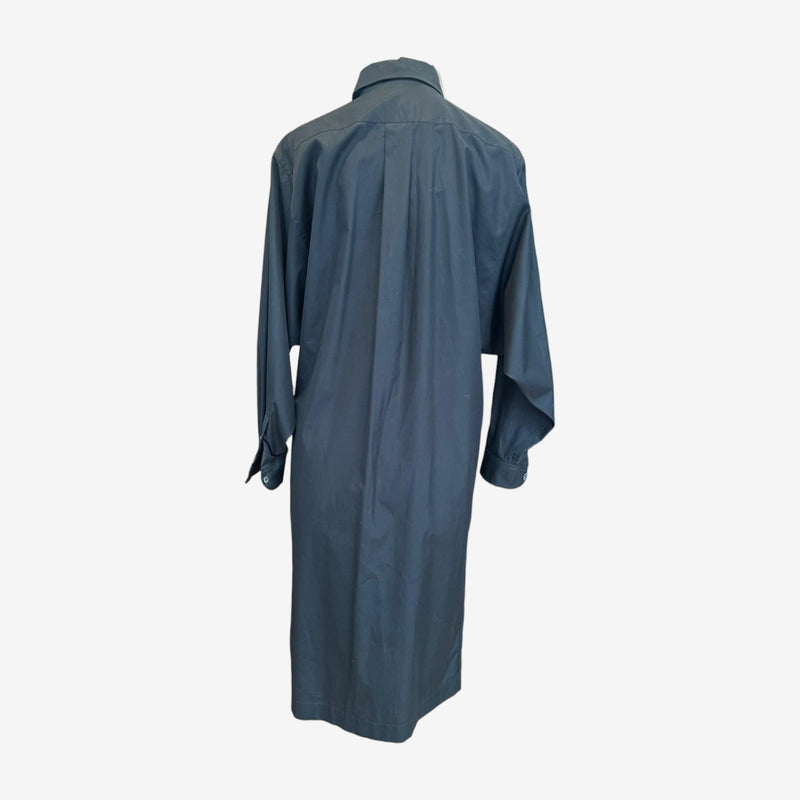 Charcoal cotton poplin shirt dress by Hermès designed by Martin Margiela, concealed button front closure detail