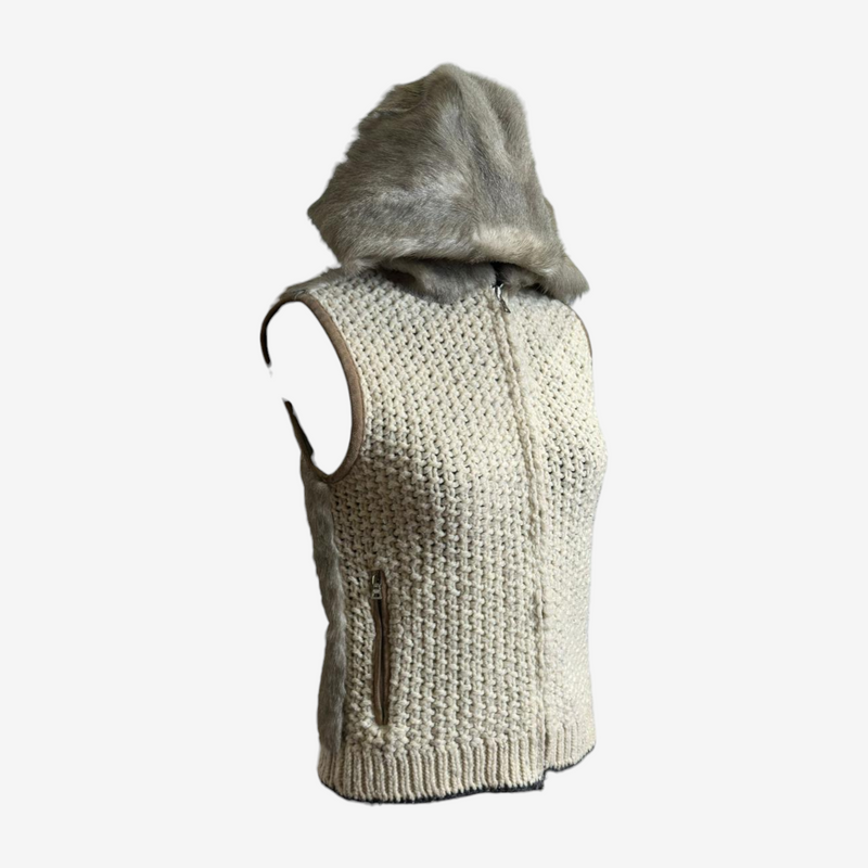 Detachable rabbit fur hood from Prada vest, grey tone with zip connection