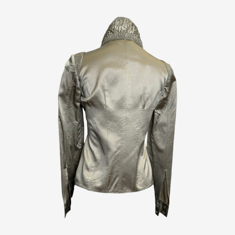 Gucci silk military jacket by Tom Ford, sleeve and cuff detail with topstitching