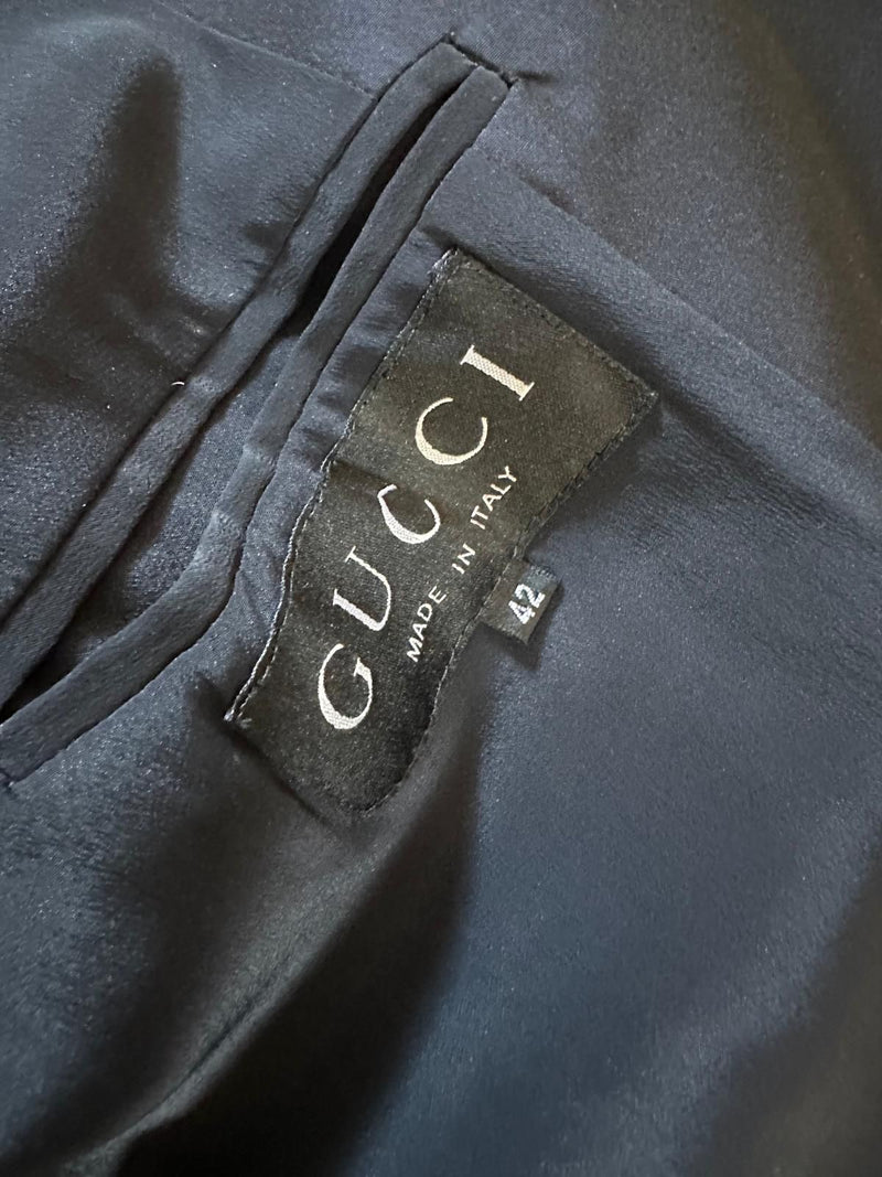 Gucci by Tom Ford S/S 1997 Navy Iridescent Silk Long Coat