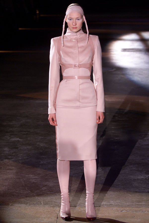 Alexander McQueen F/W 2002 Black Leather-Trimmed Buckled Pencil Skirt