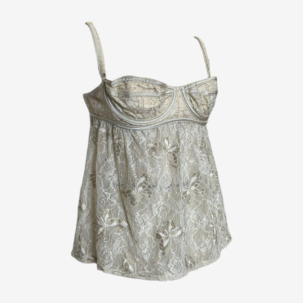 Dolce & Gabbana Early 2000s White Lace Metallic Bustier Top
