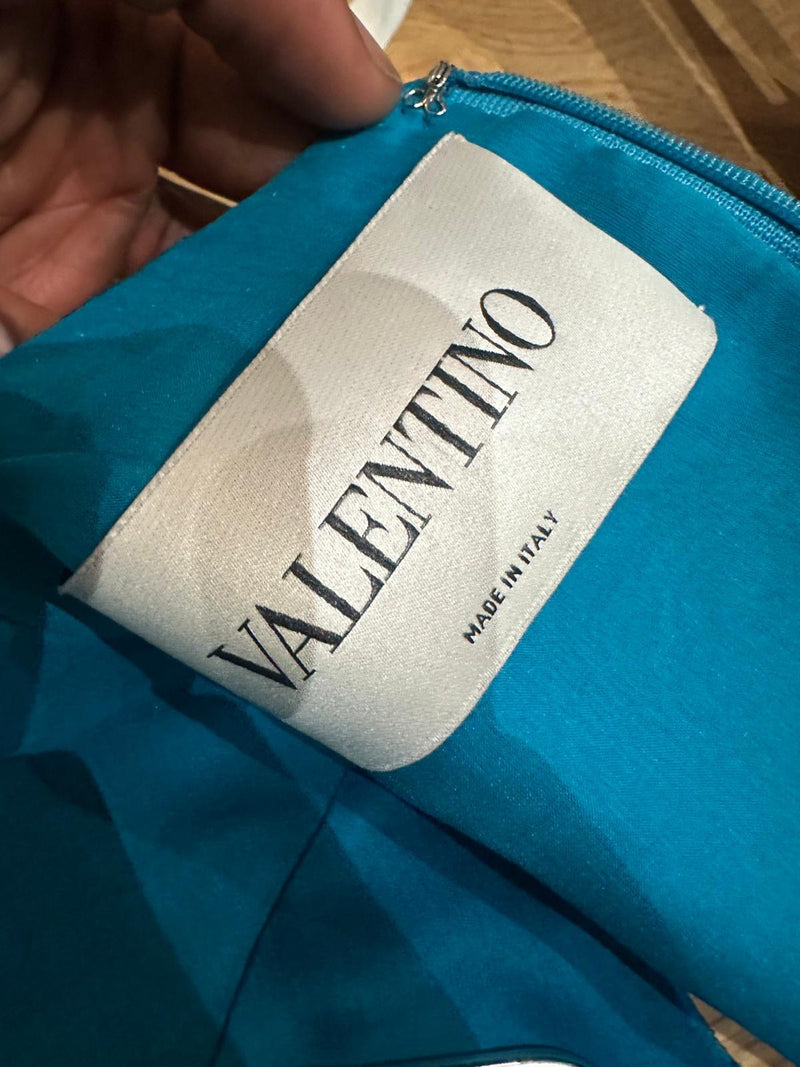 Valentino F/W 2009 Teal-to-Black Ombré Ruched Silk Sleeveless Gown