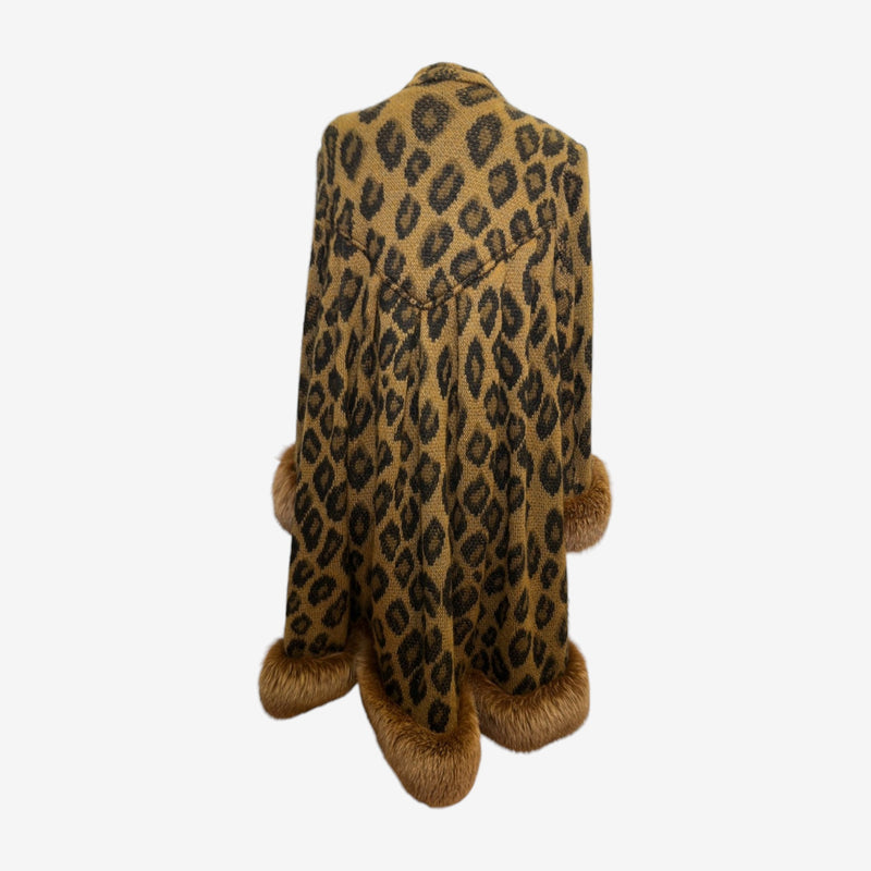 Valentino 1980s cashmere coat back view, single vent and fox fur hem border