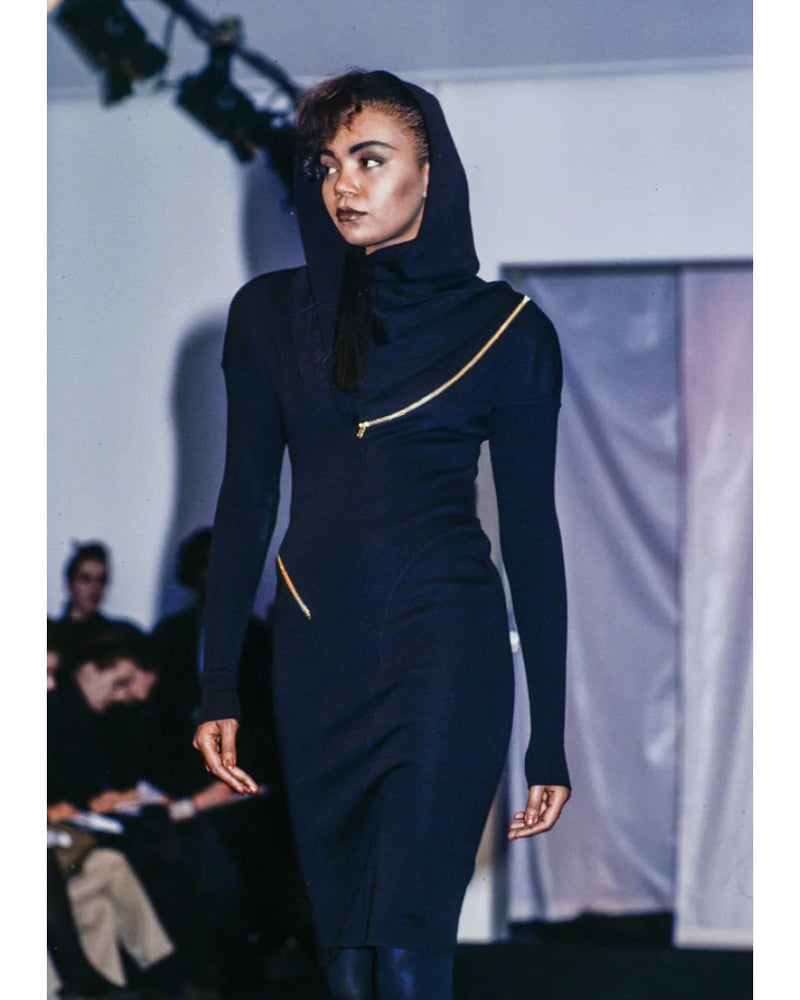 Alaia F/W 1986 brass zipper wrapped around dress body
