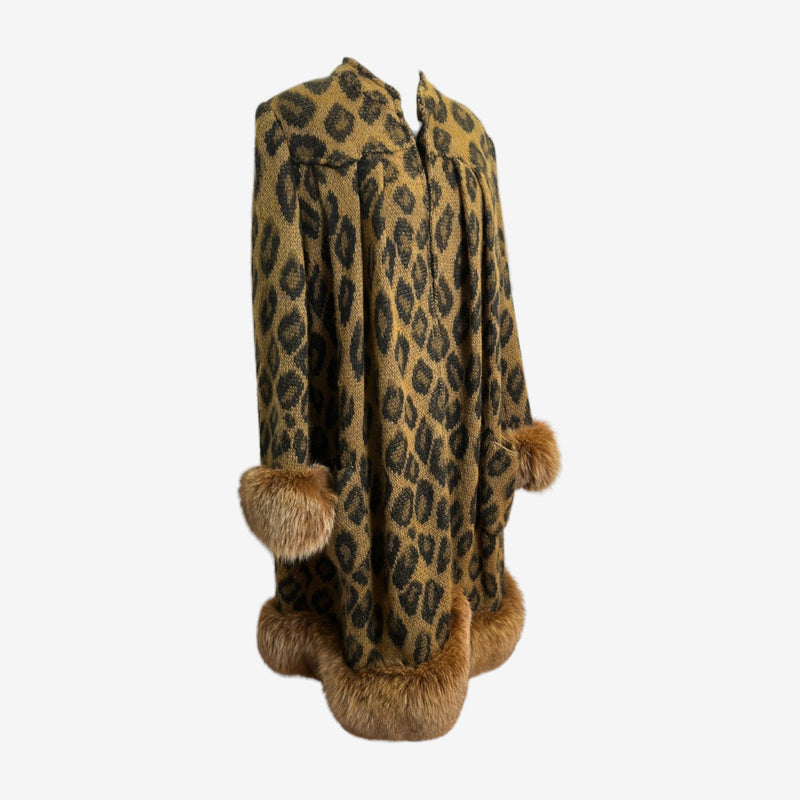 Leopard print cashmere coat by Valentino, open front drape silhouette