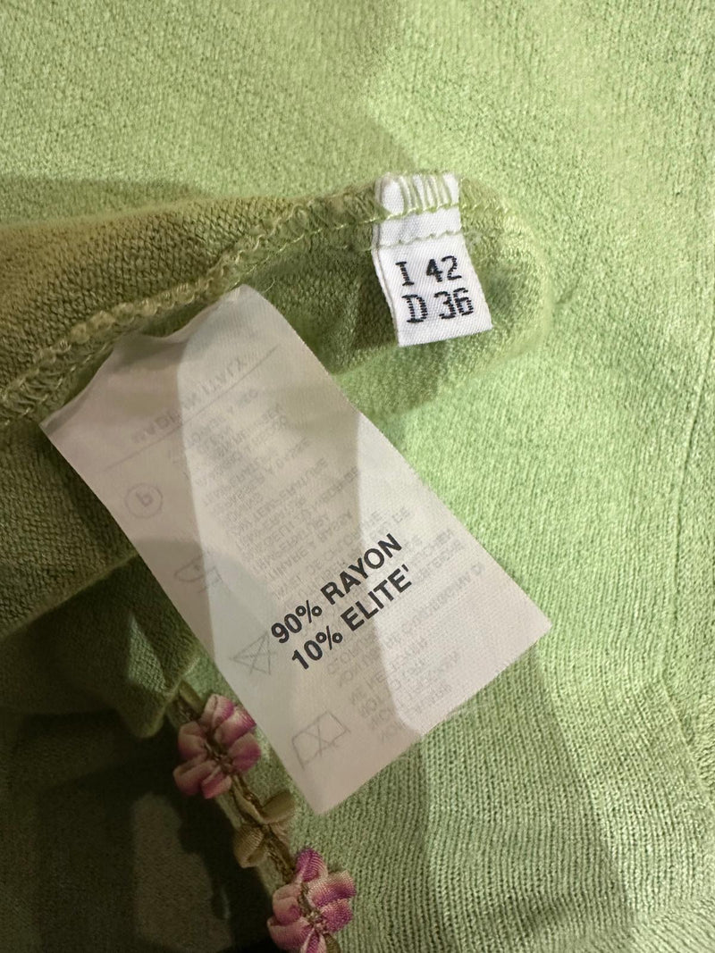 Blumarine Early 2000s Pistachio Green Floral-Embellished Knit And Satin Three-Piece Ensemble