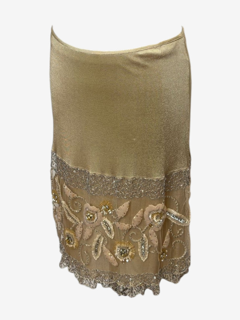 Valentino silk skirt with scalloped lace trim and beaded hemline panel