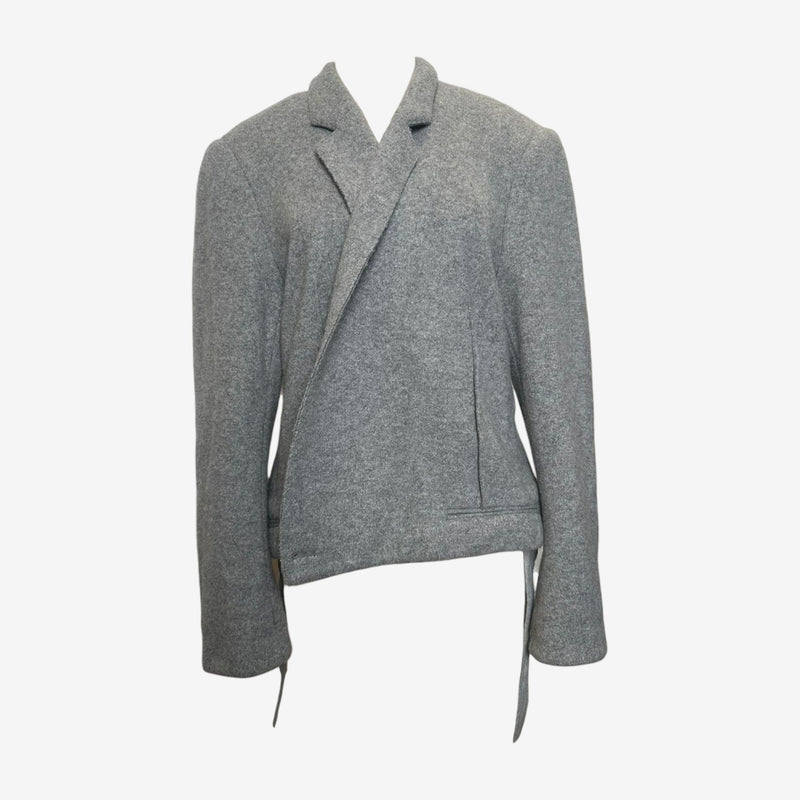 Heather grey melange cropped blazer by Haider Ackermann, wide exaggerated lapel with sharp angular construction