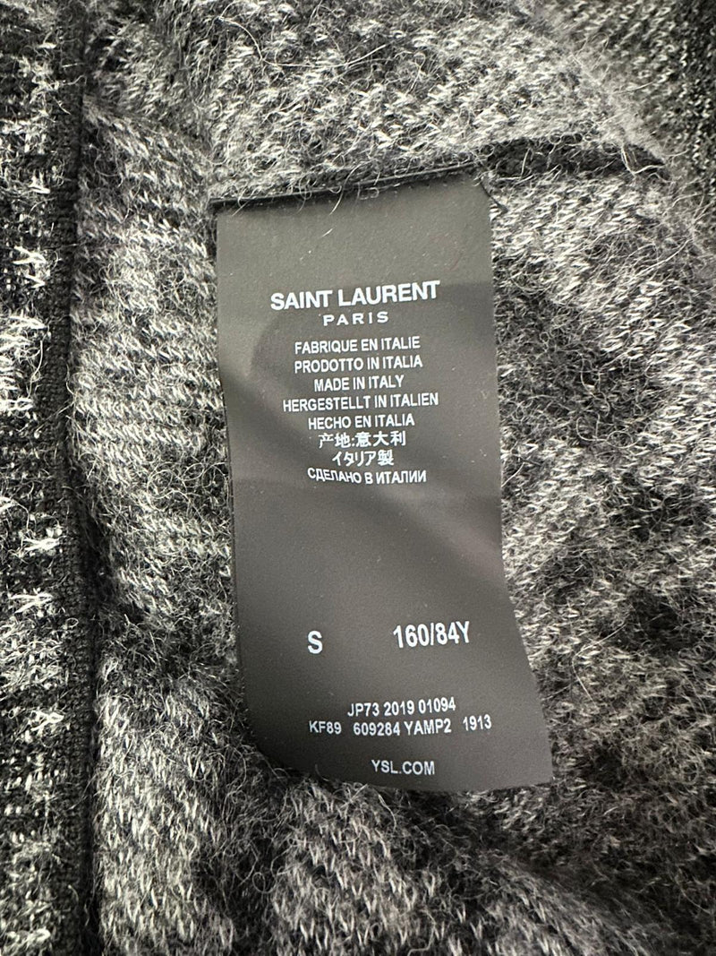 Snow leopard jacquard knit sweater by Saint Laurent, ribbed hem and crew neckline detail