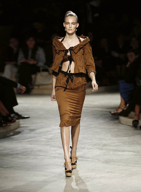Prada S/S 2009 Brown Crinkled Strapless Bandeau Top