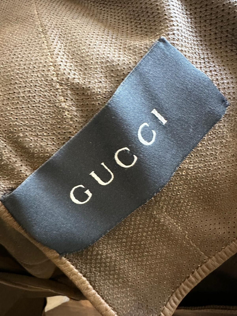 Gucci by Tom Ford F/W 2002 Brown Perforated Leather Belted Trench Coat