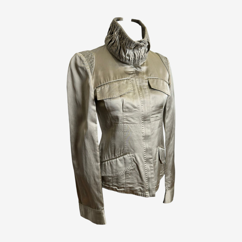 Tom Ford Gucci military jacket detail, shirred collar and chest pocket with flap closure
