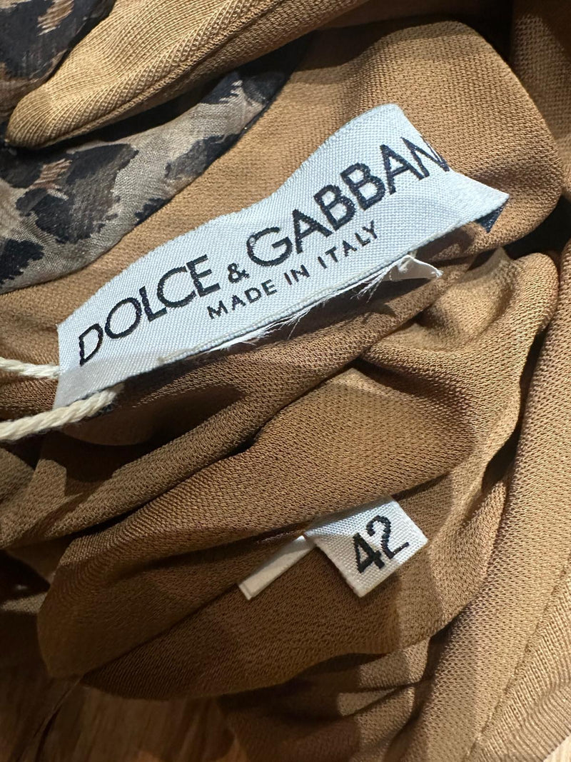 Dolce & Gabbana F/W 2000 Camel Halterneck Leopard-Print Scarf Midi Dress