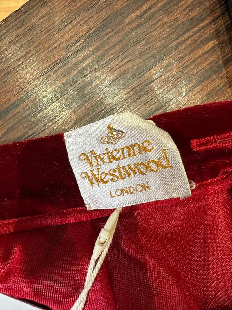 Red velvet skirt by Vivienne Westwood F/W 2002, burgundy draped silhouette