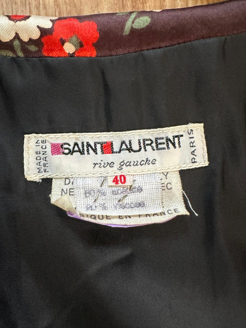 Saint Laurent Rive Gauche F/W 1974 Dark Brown Floral-Print Satin Maxi Dress