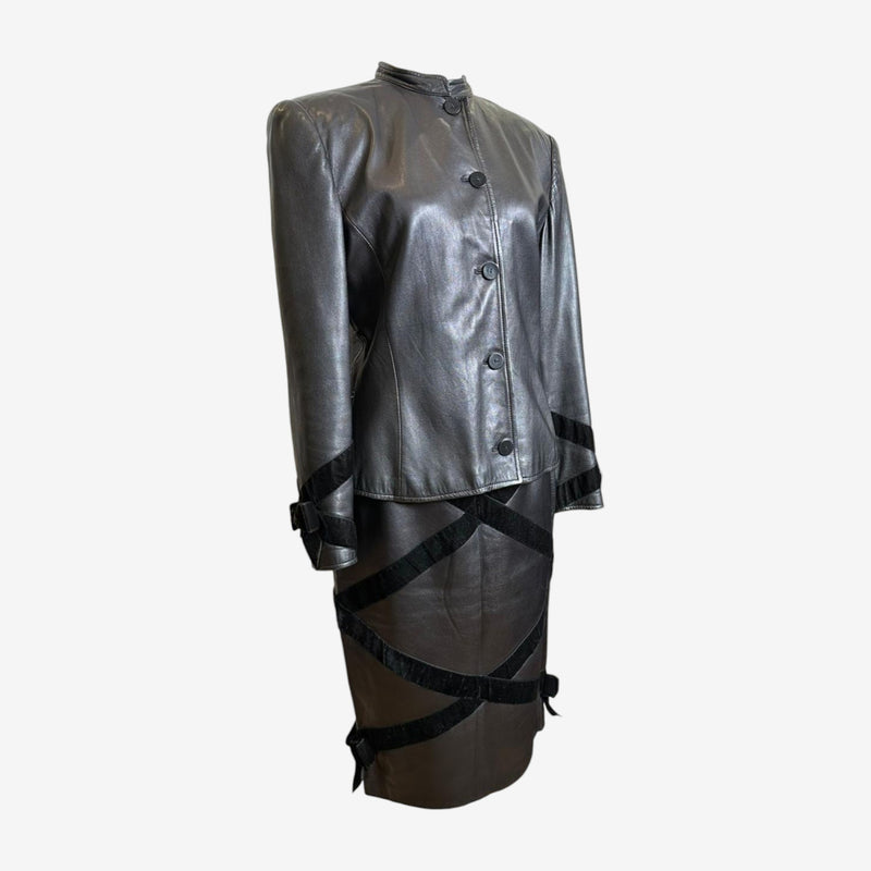 Valentino leather jacket detail, buckle embellishments at cuffs with long sleeves