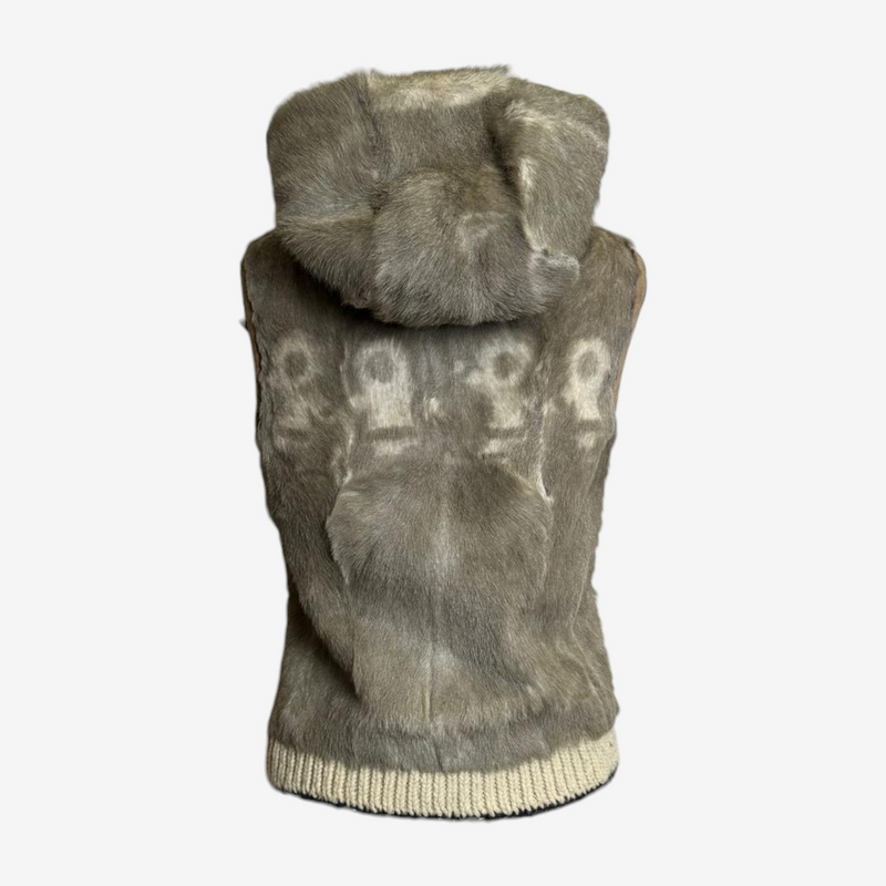 Prada wool vest rear view, sleeveless construction with ribbed hem