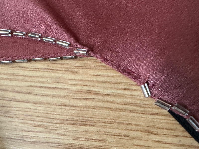 Prada F/W 1997 Rose Satin Slip Dress With Silver Bugle-Bead Trim And Tie Belt