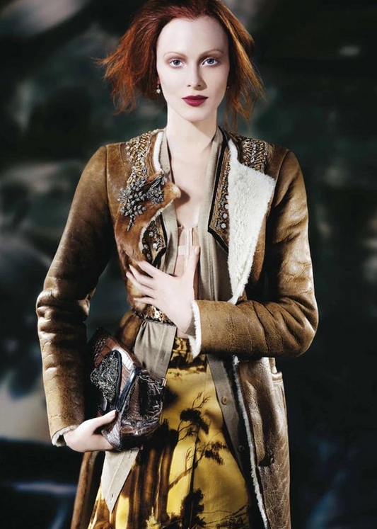 Prada Fall 2004 Leather Shearling Fox Fur Trim Jacket