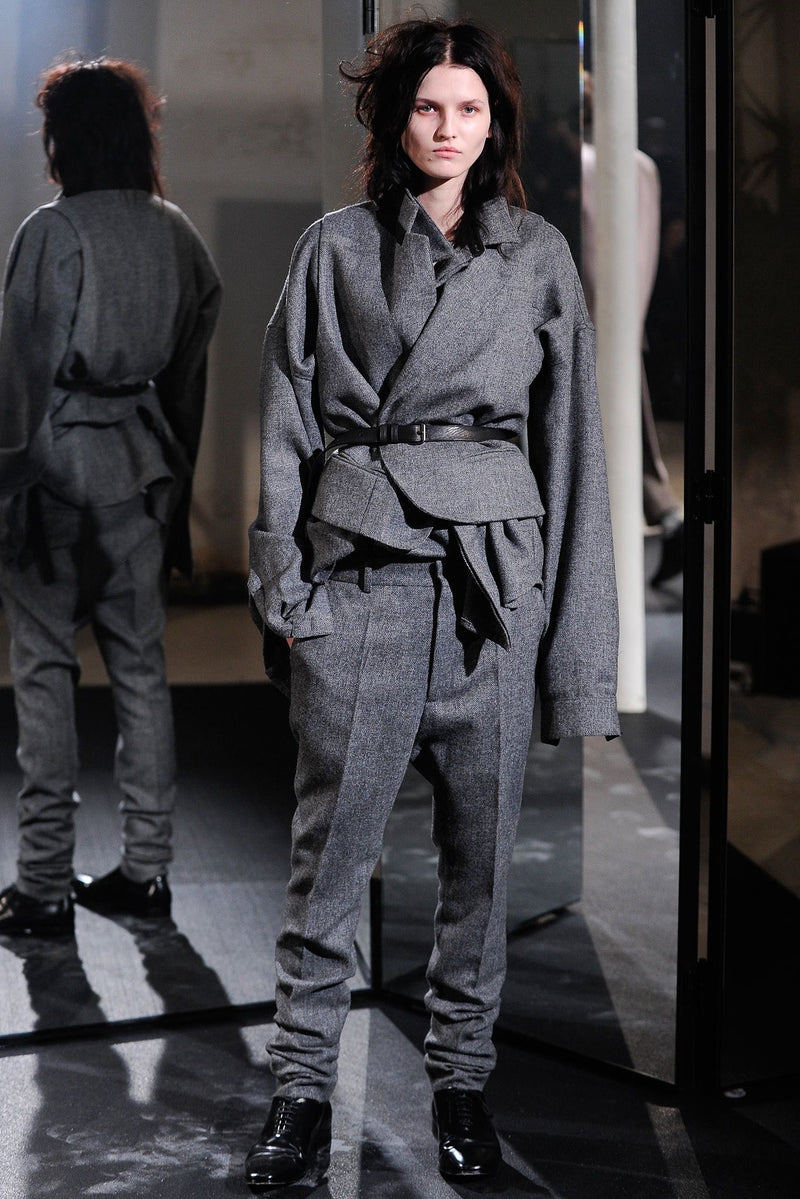 Haider Ackermann cropped blazer, side view showing dropped shoulders and boxy silhouette