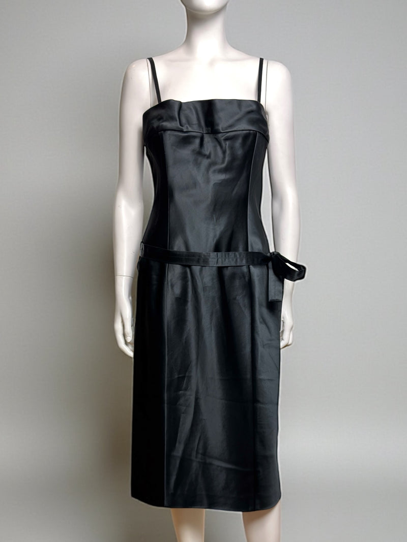 Black satin strapless midi dress by Gucci Tom Ford, S/S 2001, front view