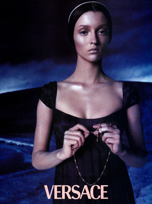 Gianni Versace F/W 1998 Couture Ivory Smocked Crystal-Embellished Empire-Line Midi Dress