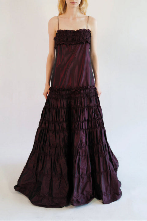 Valentino F/W 2005 Burgundy Iridescent Taffeta Silk Gown