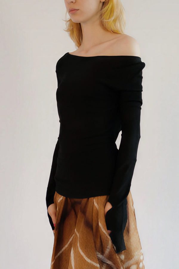 Gucci by Tom Ford F/W 2002 Black Sheer Bandage-Panelled Off-Shoulder Slit-Sleeve Top