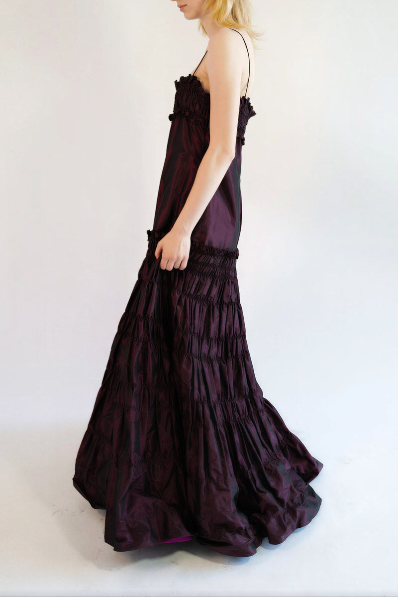 Valentino F/W 2005 Burgundy Iridescent Taffeta Silk Gown