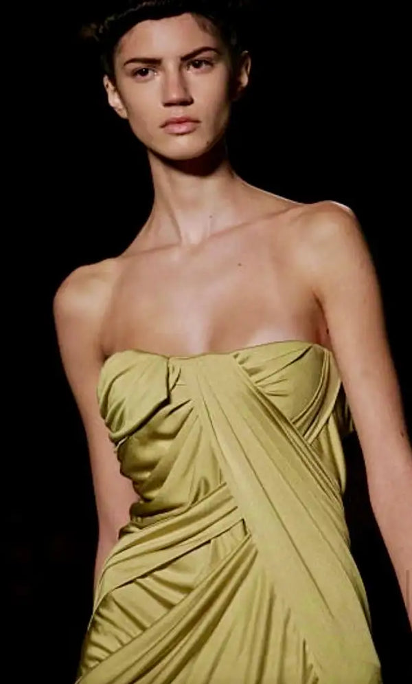 Christian Dior S/S 2007 Yellow Silk Tulle Draped Bustier Dress