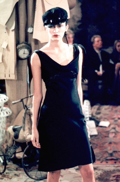Black viscose dress by Christian Dior John Galliano Spring 1999, draped front detail