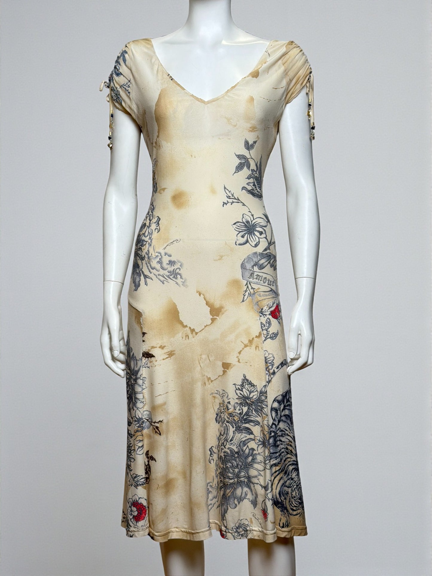 Roberto Cavalli S/S 2003 Silk Tattoo Print Dress